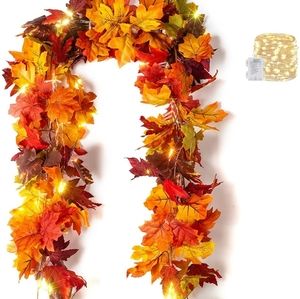 2 Pack Fall Maple Garland with LED String Lights